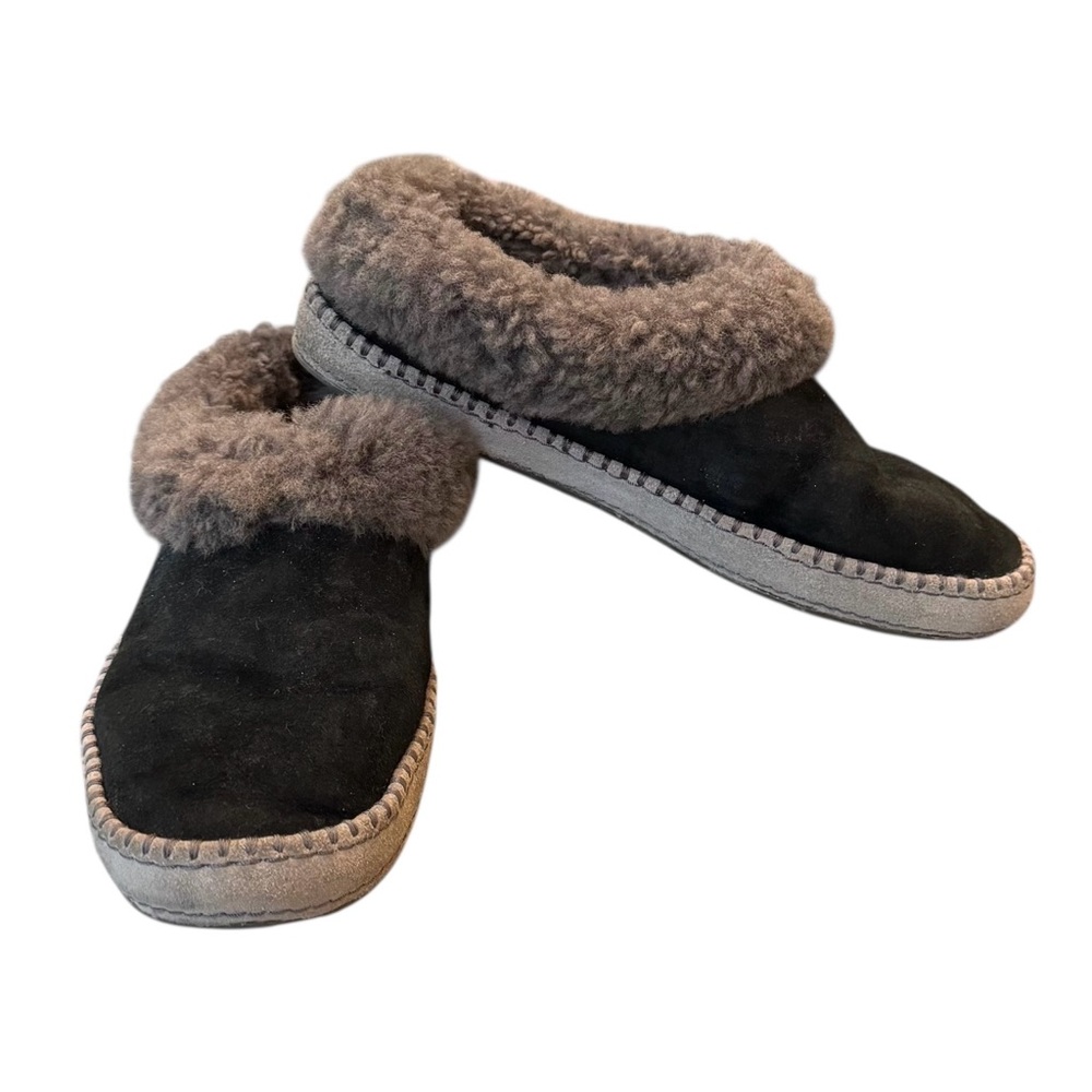 UGG Australia Women Black Suede Sheepskin Fur Lined Slippers Moccasins Shoes - Picture 4 of 13